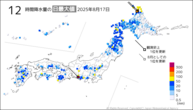 17日の12時間降水量の日最大値の分布図