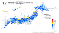 3日の12時間降水量の日最大値の分布図