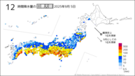 5日の12時間降水量の日最大値の分布図