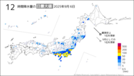 6日の12時間降水量の日最大値の分布図