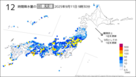 今日の12時間降水量の日最大値の分布図