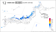 18日の12時間降水量の日最大値の分布図