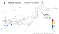 1時間降水量（現在の値）の分布図