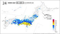 6日の24時間降水量の日最大値の分布図