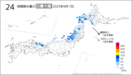 7日の24時間降水量の日最大値の分布図