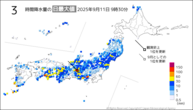 今日の3時間降水量の日最大値の分布図