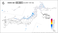 13日の6時間降水量の日最大値の分布図