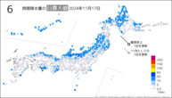 17日の6時間降水量の日最大値の分布図