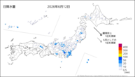 12日の日降水量の分布図