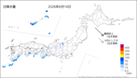 14日の日降水量の分布図