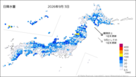 3日の日降水量の分布図