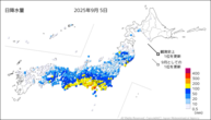 5日の日降水量の分布図