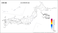 6日の日降水量の分布図