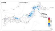 7日の日降水量の分布図