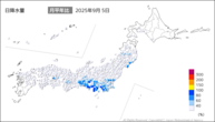 5日の日降水量の分布図