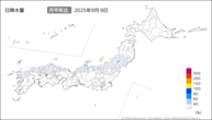 8日の日降水量の分布図