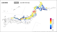 日最深積雪平年比の分布図