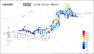 日最深積雪平年比の分布図