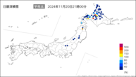 日最深積雪平年比の分布図