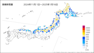 累積降雪量の分布図