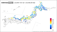 累積降雪量平年比の分布図