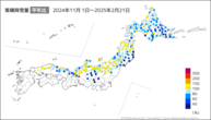 累積降雪量平年比の分布図