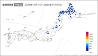 累積降雪量平年比の分布図