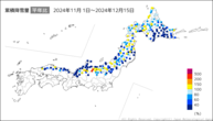 累積降雪量平年比の分布図