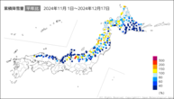 累積降雪量平年比の分布図