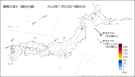 積雪の深さ（現在の値）の分布図