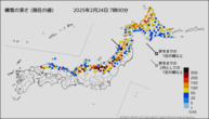 積雪の深さ（現在の値）の分布図