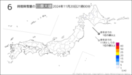 今日の6時間降雪量の日最大値の分布図