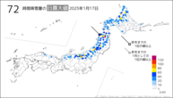 17日の72時間降雪量の日最大値の分布図