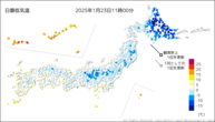 今日の最低気温の分布図