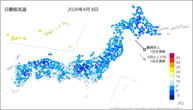 8日の最低気温の分布図