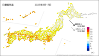 17日の最低気温の分布図