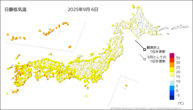 6日の最低気温の分布図