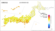昨日の最低気温の分布図