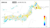 17日の最低気温平年差の分布図