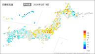 昨日の最低気温平年差の分布図