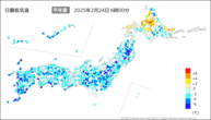 今日の最低気温平年差の分布図