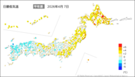 7日の最低気温平年差の分布図