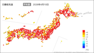 10日の最低気温平年差の分布図