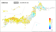 3日の最低気温平年差の分布図