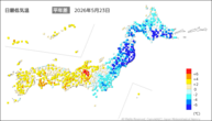 23日の最低気温平年差の分布図