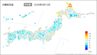 12日の最低気温平年差の分布図