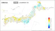 一昨日の最低気温平年差の分布図