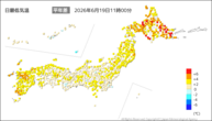 今日の最低気温平年差の分布図
