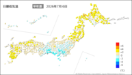 6日の最低気温平年差の分布図
