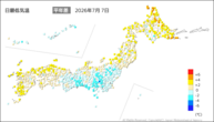 7日の最低気温平年差の分布図